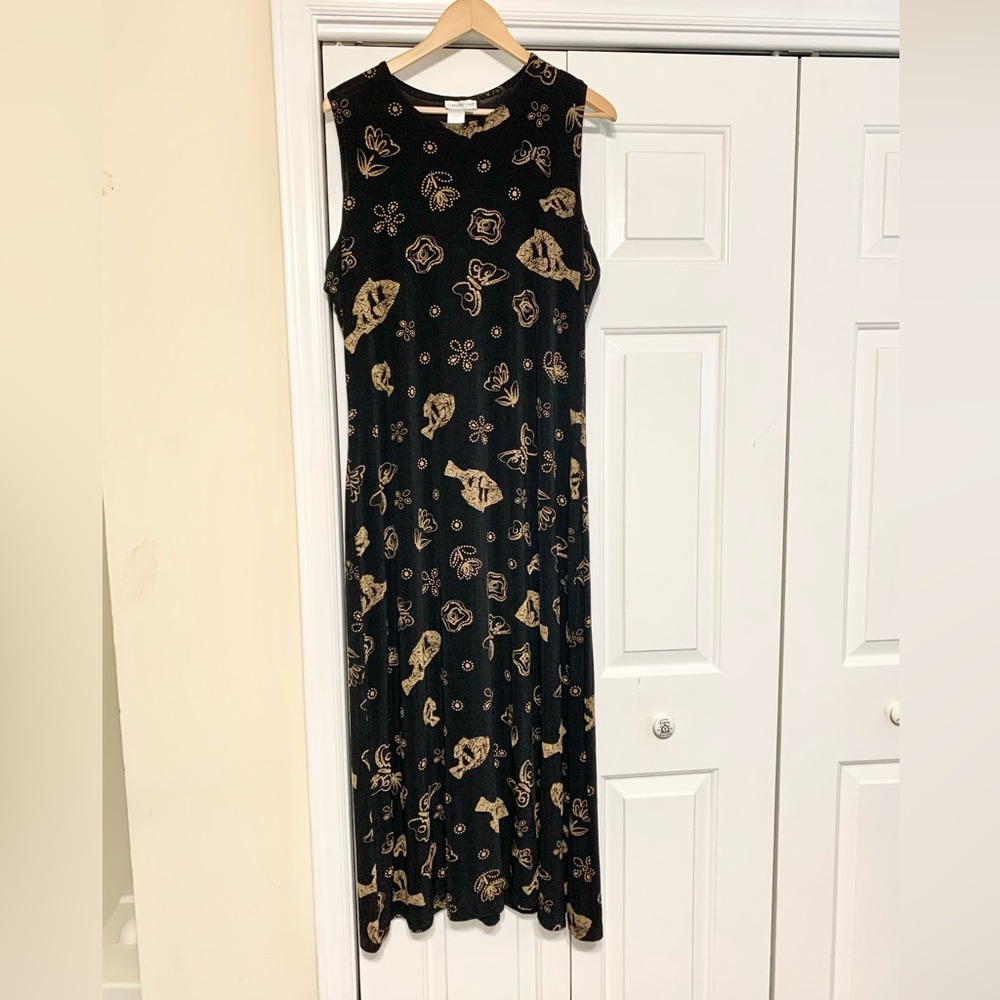 Y2k 90s Vintage Sleeveless Butterfly Floral Fish Ocean No Iron Maxi Dress - XL